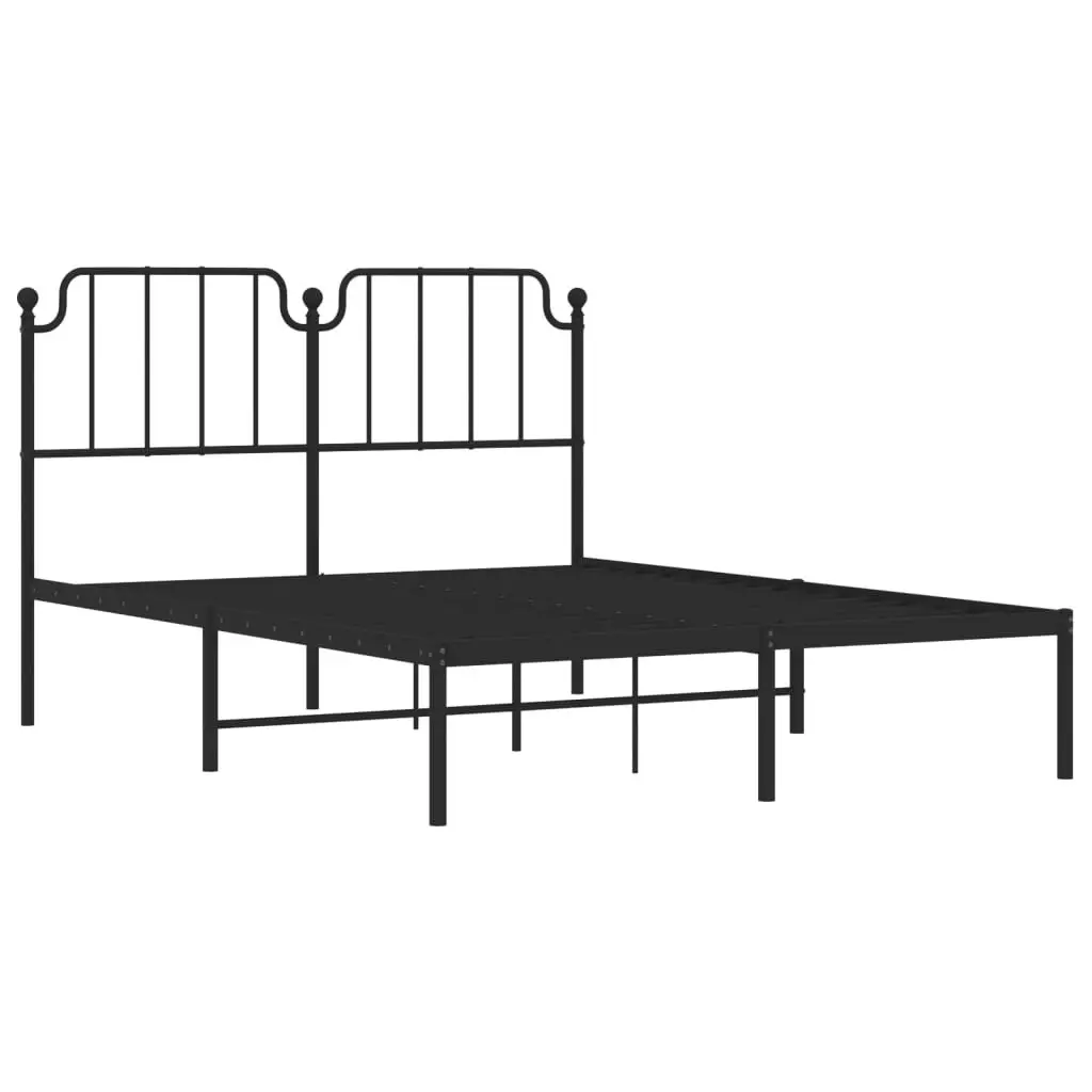 Metal Bed Frame with Headboard Black 135x190 cm 373886