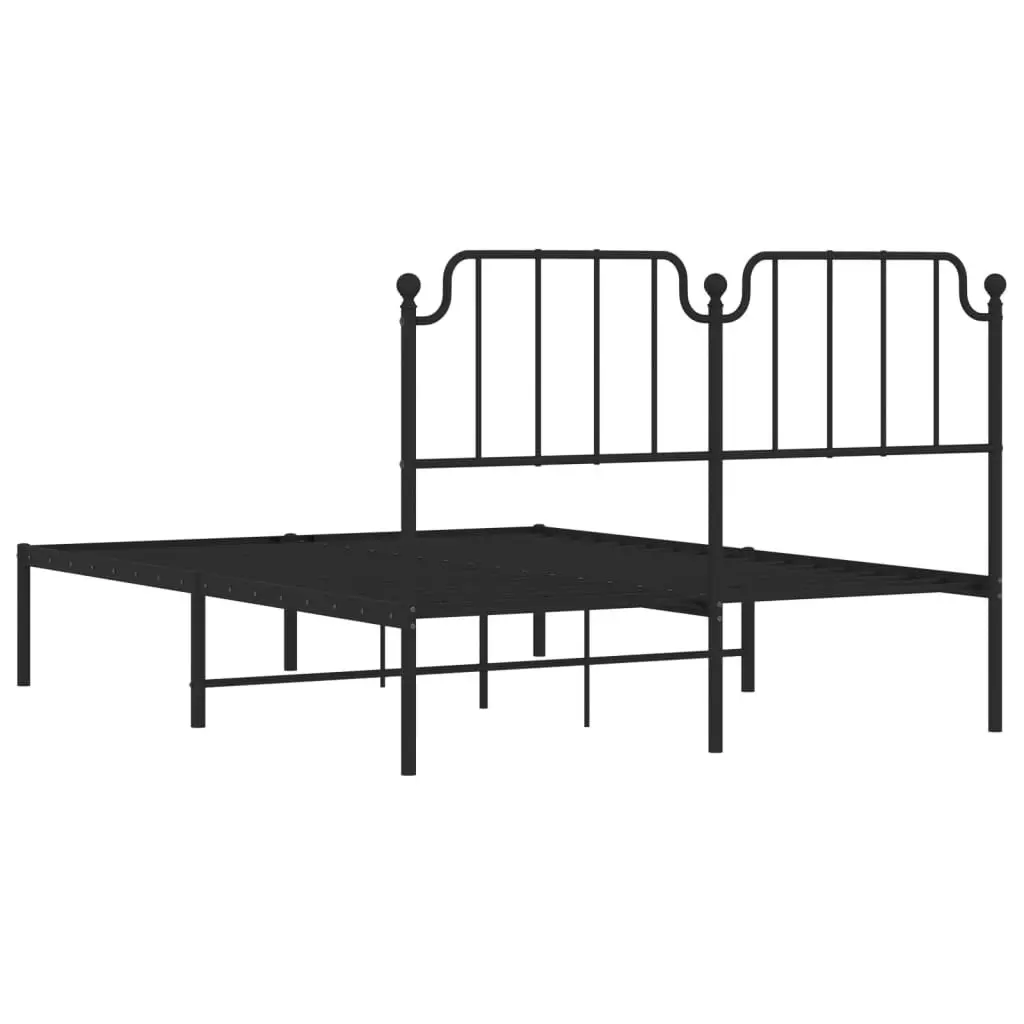 Metal Bed Frame with Headboard Black 135x190 cm 373886