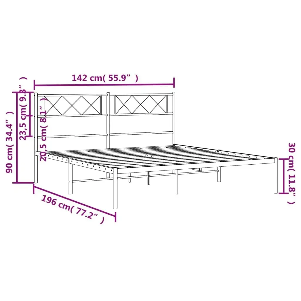 Metal Bed Frame with Headboard Black 135x190 cm 372276