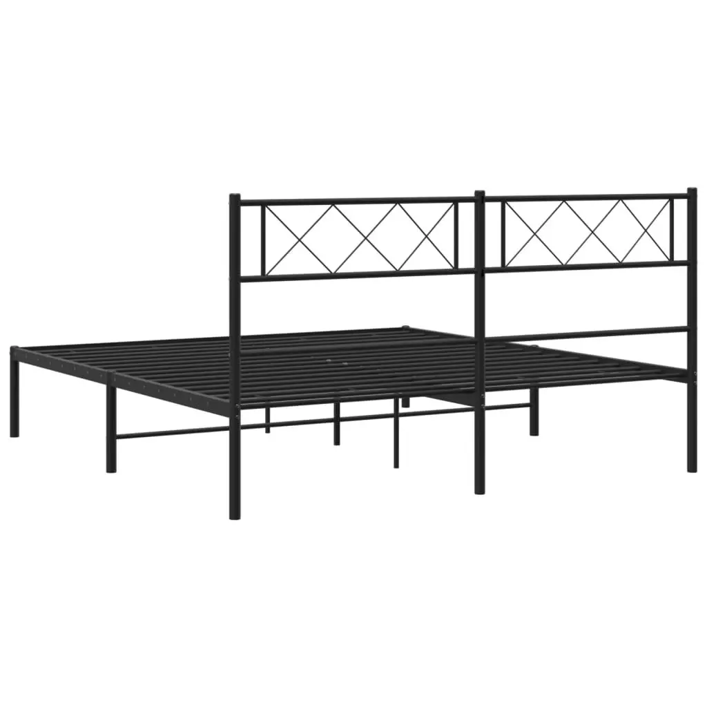 Metal Bed Frame with Headboard Black 135x190 cm 372276