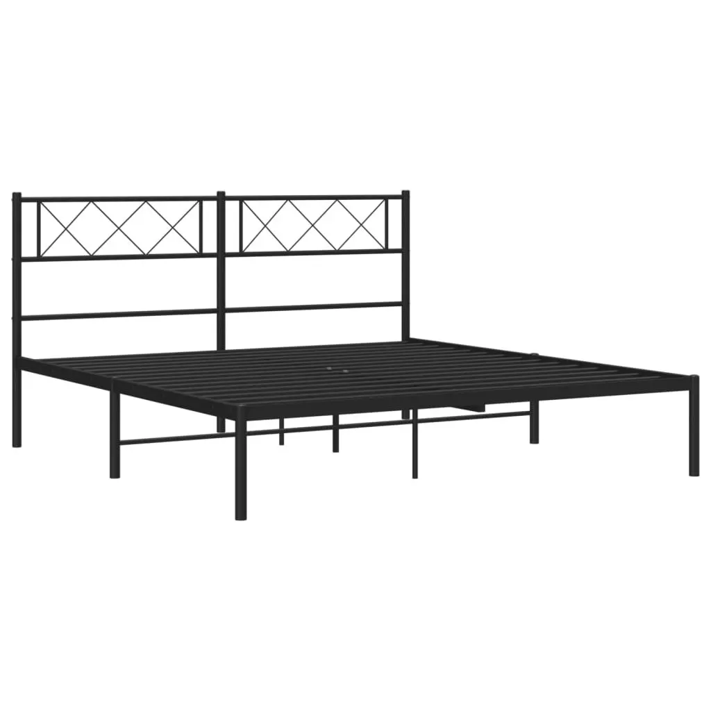 Metal Bed Frame with Headboard Black 135x190 cm 372276