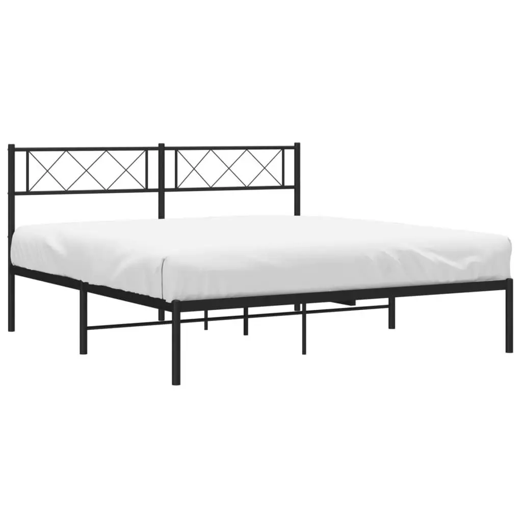 Metal Bed Frame with Headboard Black 135x190 cm 372276