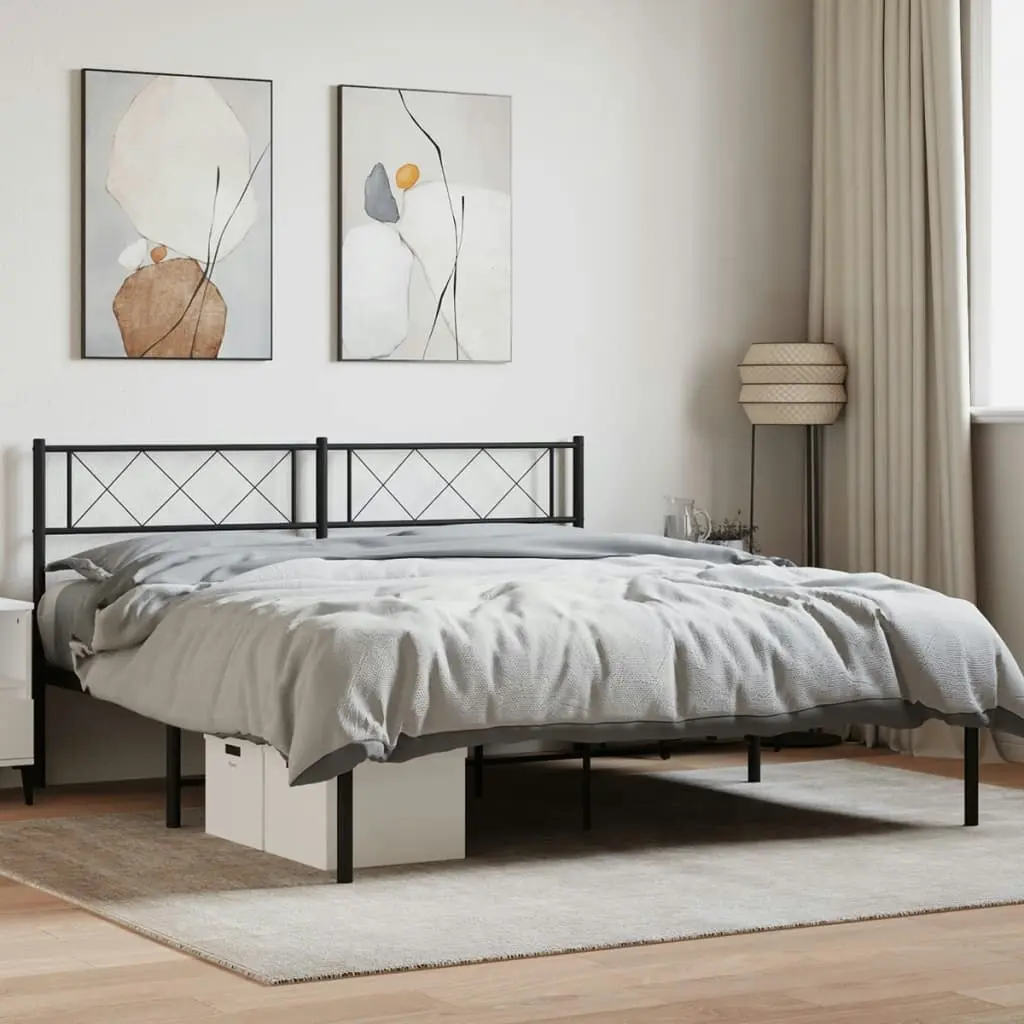 Metal Bed Frame with Headboard Black 135x190 cm 372276