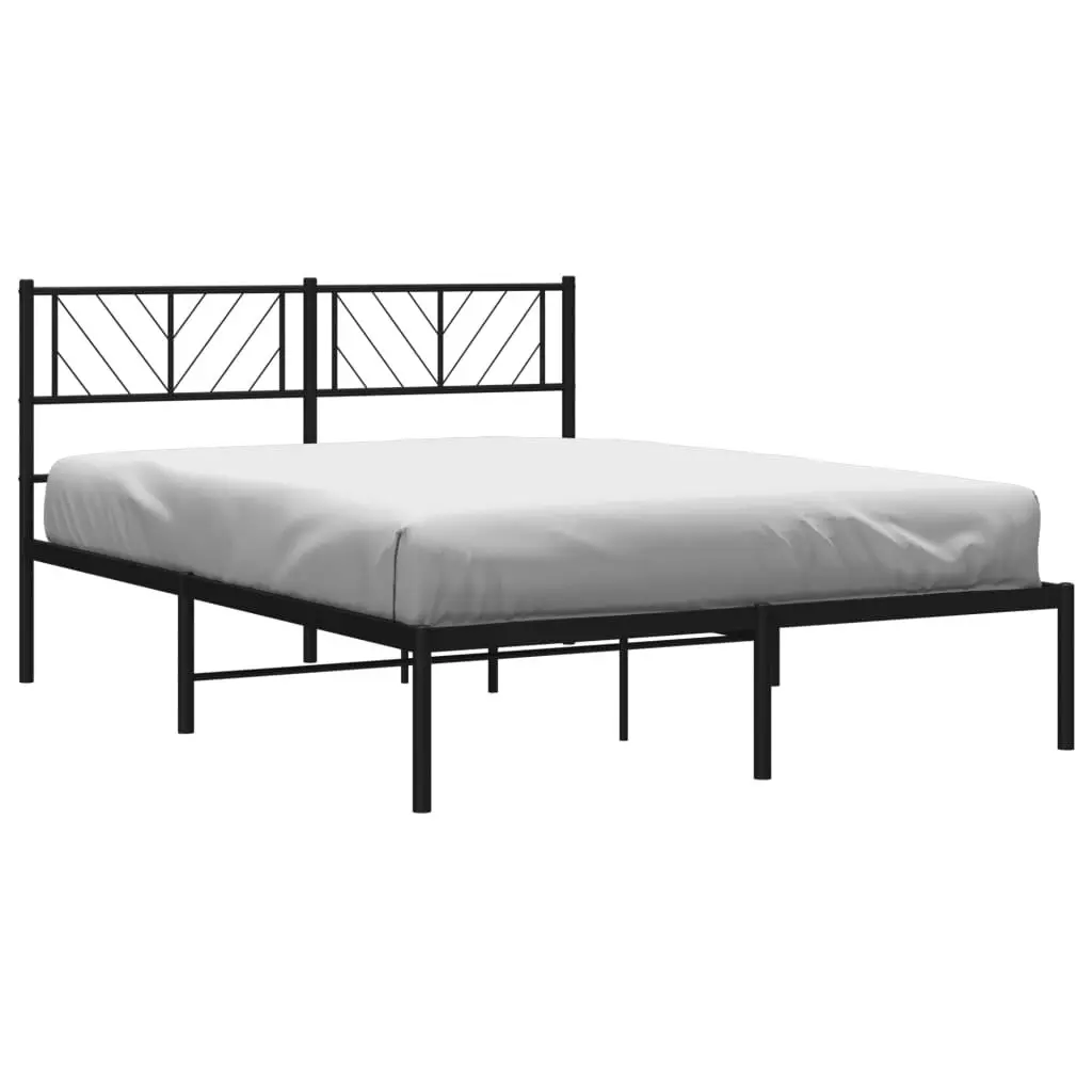 Metal Bed Frame with Headboard Black 135x190 cm 372178