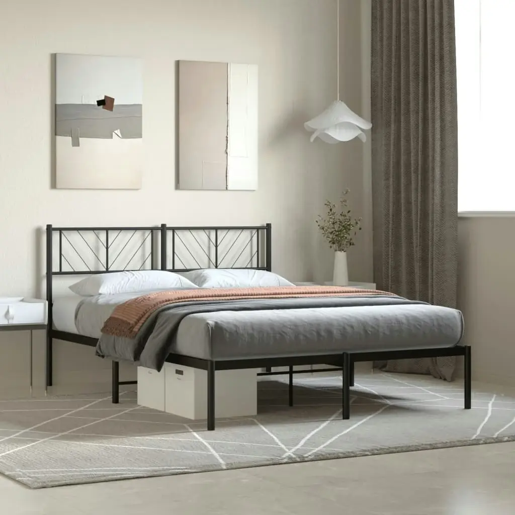 Metal Bed Frame with Headboard Black 135x190 cm 372178