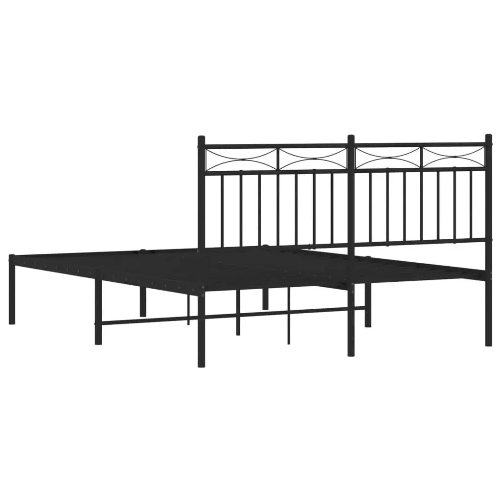 Metal Bed Frame with Headboard Black 135x190 cm 373690