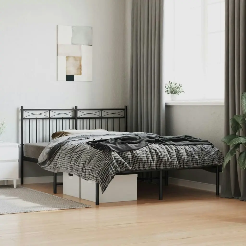 Metal Bed Frame with Headboard Black 135x190 cm 373690