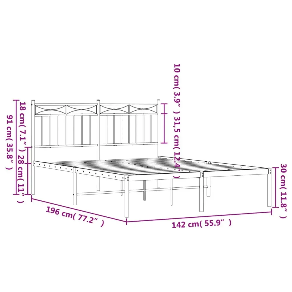 Metal Bed Frame with Headboard Black 135x190 cm 373690