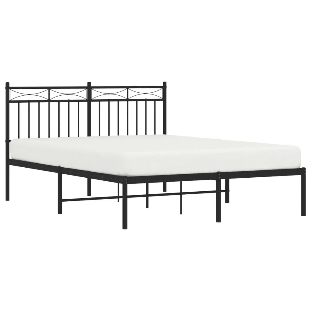 Metal Bed Frame with Headboard Black 135x190 cm 373690