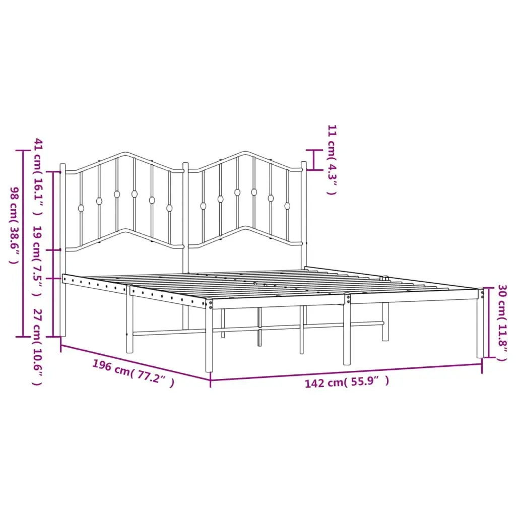 Metal Bed Frame without Mattress with Headboard Black 135x190 cm 373788