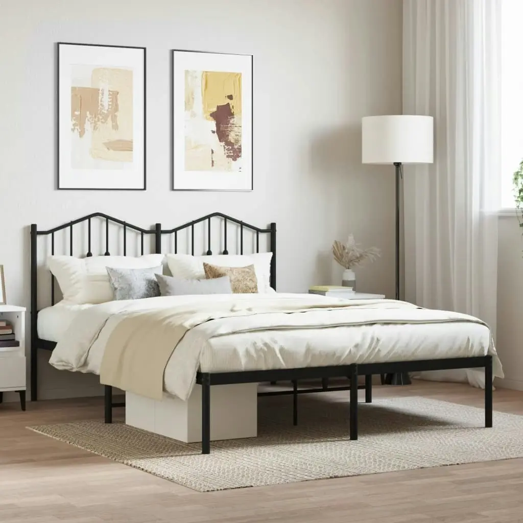 Metal Bed Frame without Mattress with Headboard Black 135x190 cm 373788