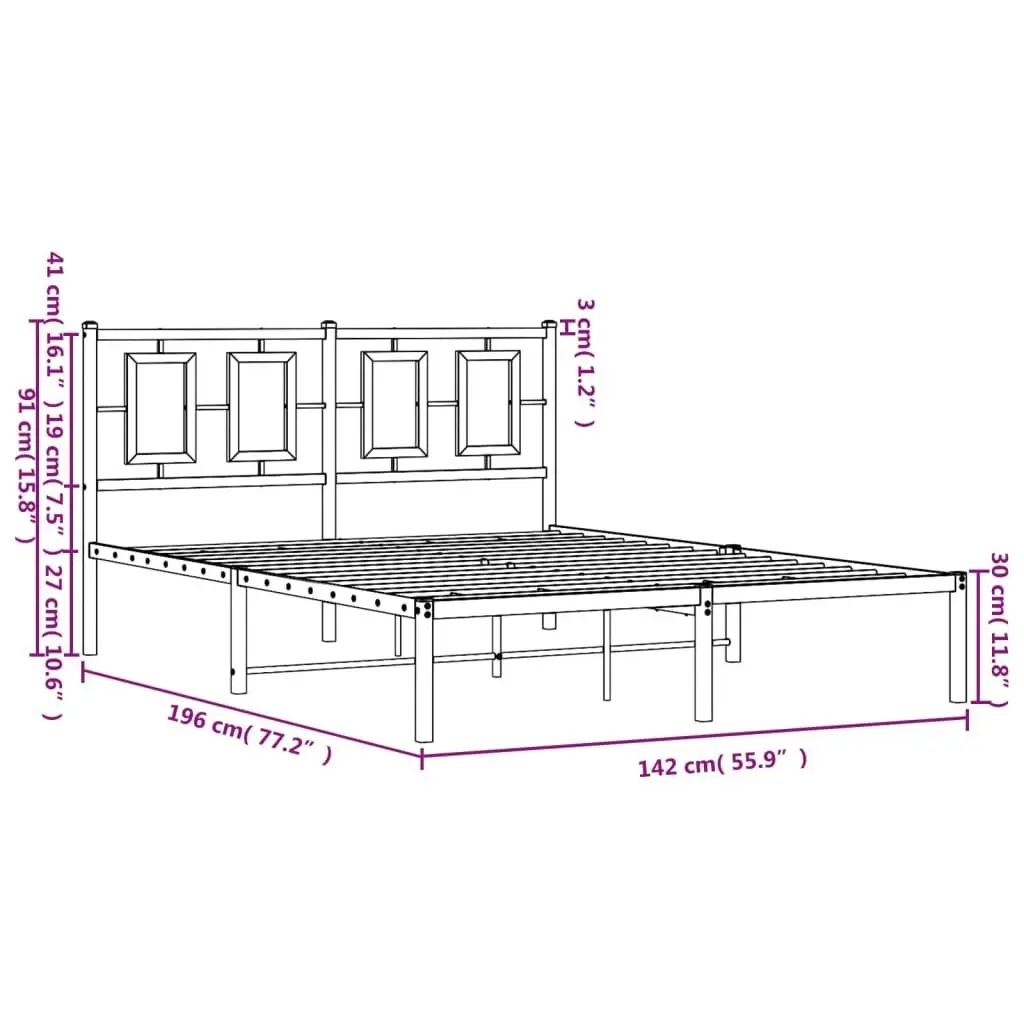 Metal Bed Frame without Mattress with Headboard Black 135x190 cm 374240