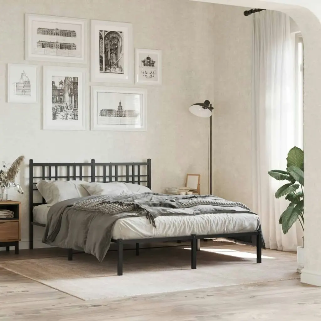 Metal Bed Frame with Headboard Black 135x190 cm 376323