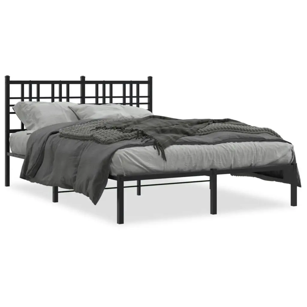 Metal Bed Frame with Headboard Black 135x190 cm 376323