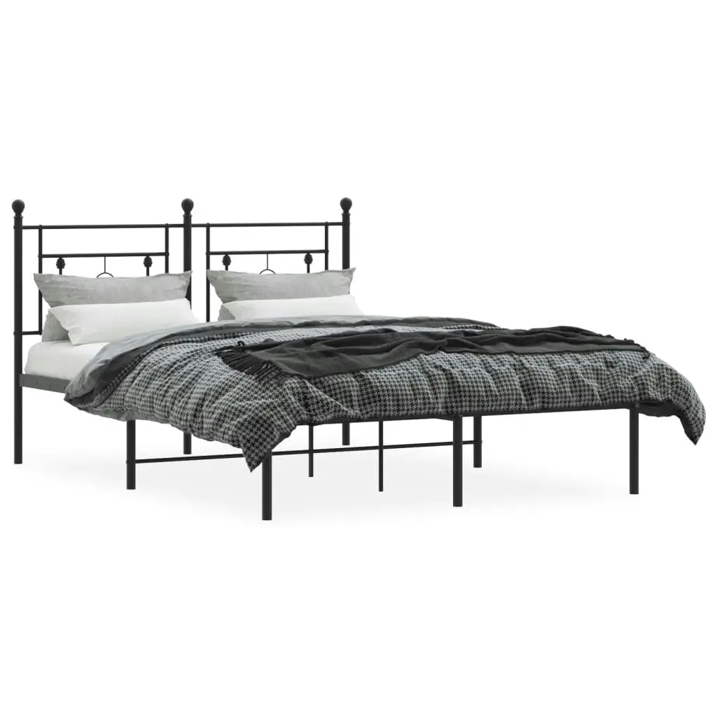 Metal Bed Frame with Headboard Black 135x190 cm 374338