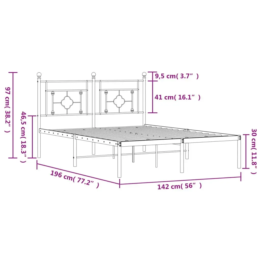 Metal Bed Frame with Headboard Black 135x190 cm 374338