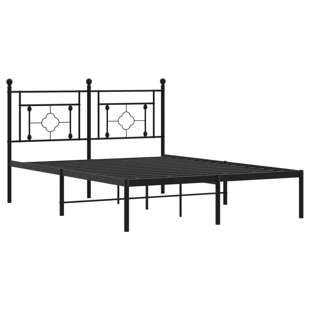 Metal Bed Frame with Headboard Black 135x190 cm 374338