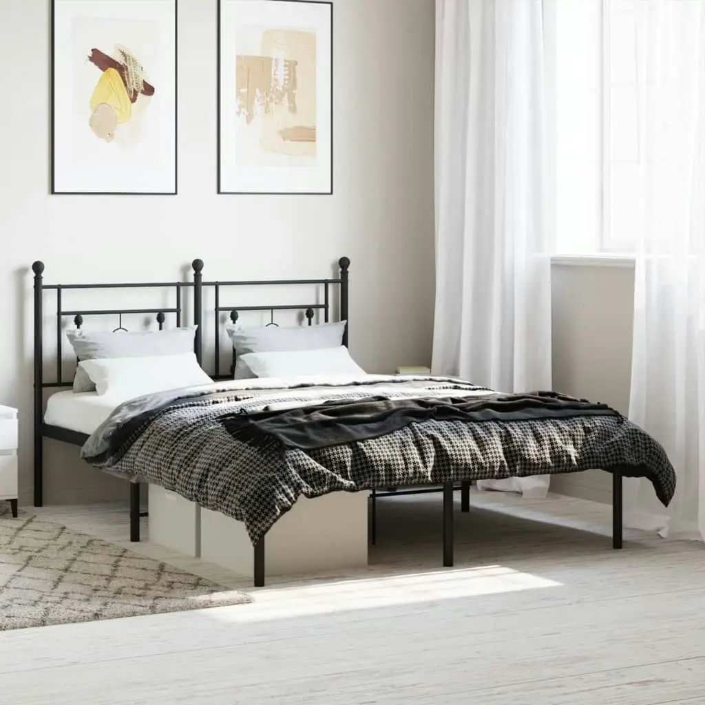 Metal Bed Frame with Headboard Black 135x190 cm 374338