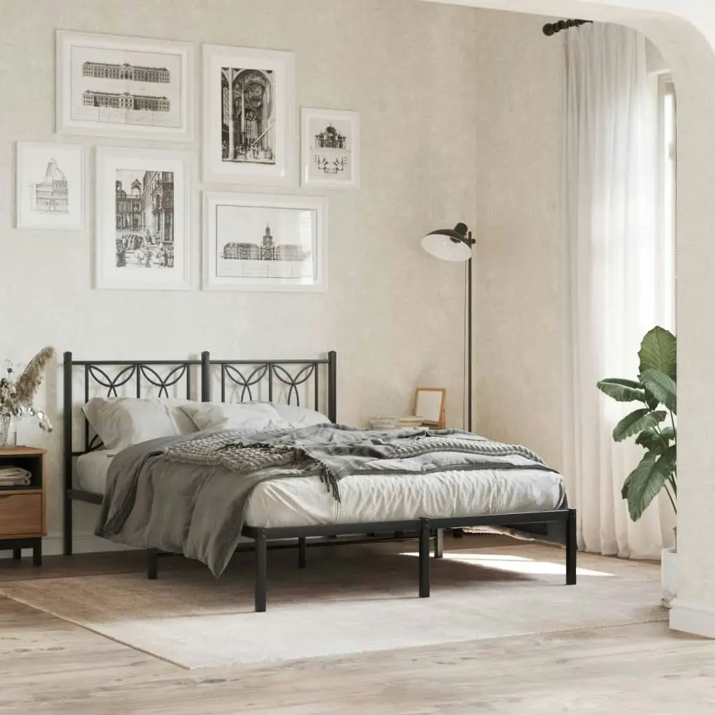 Metal Bed Frame with Headboard Black 135x190 cm 376127