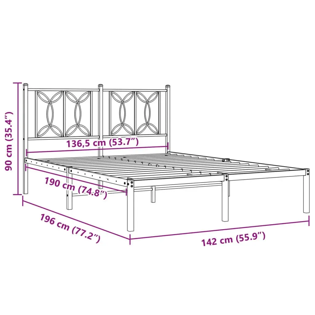 Metal Bed Frame with Headboard Black 135x190 cm 376127