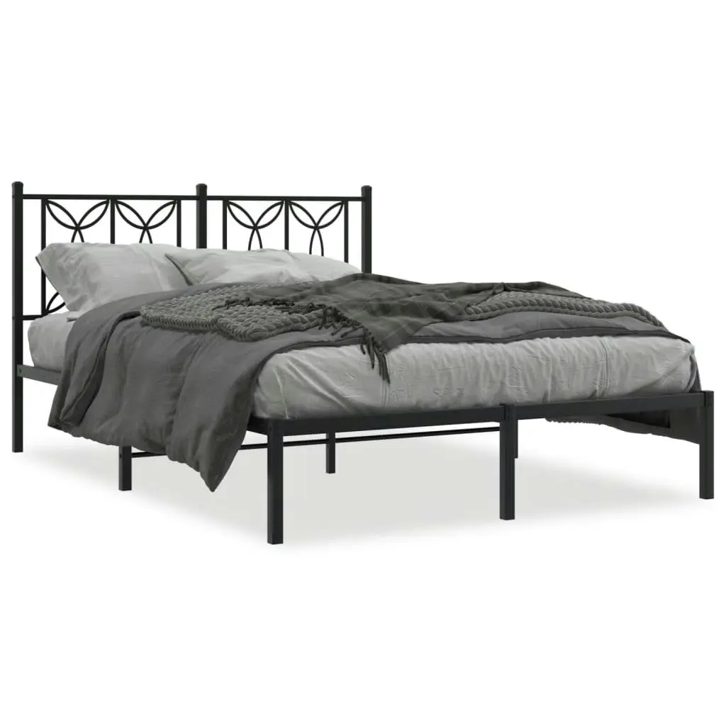 Metal Bed Frame with Headboard Black 135x190 cm 376127