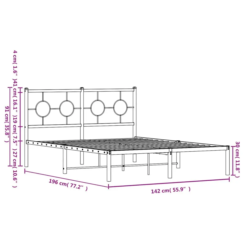 Metal Bed Frame with Headboard Black 135x190 cm 376225