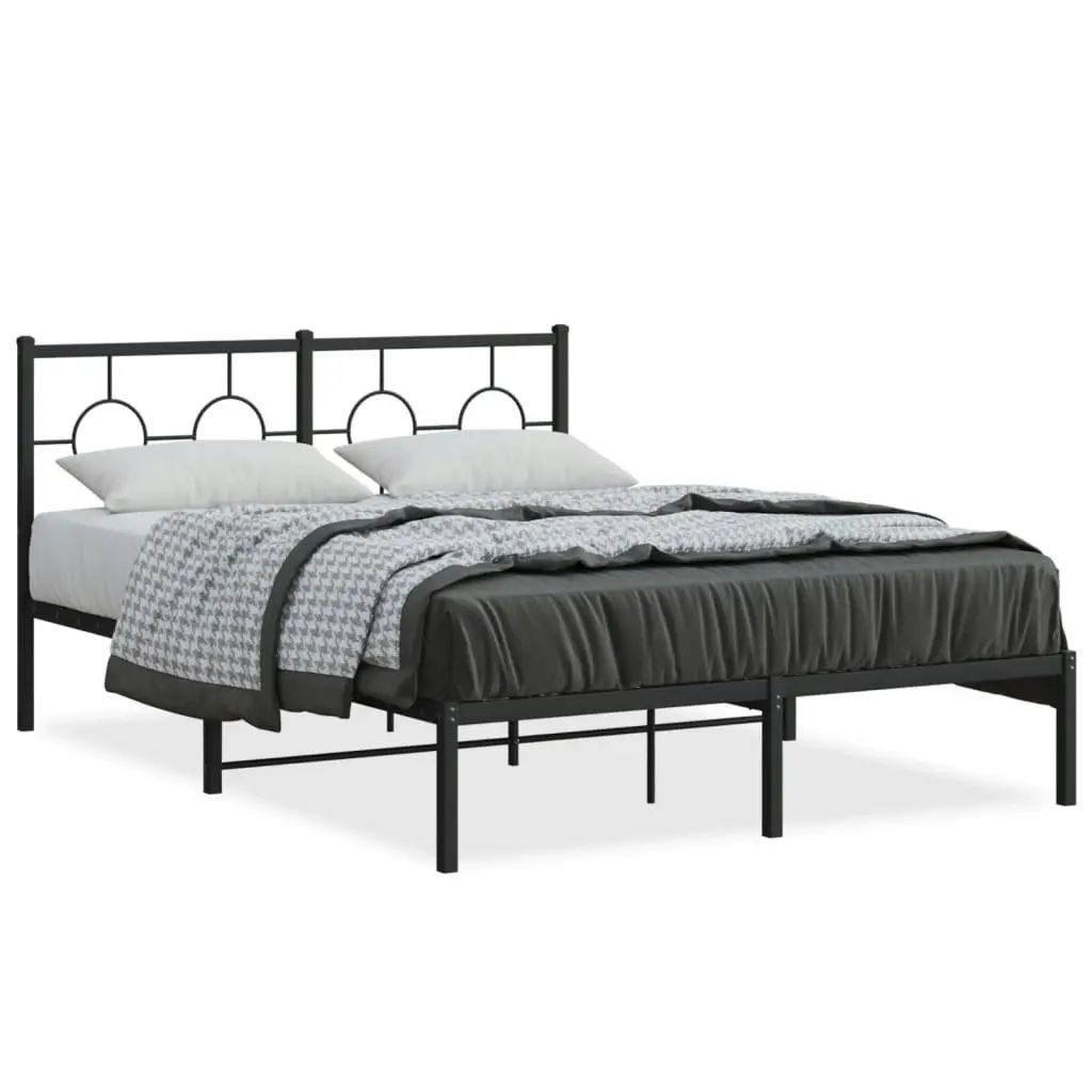 Metal Bed Frame with Headboard Black 135x190 cm 376225