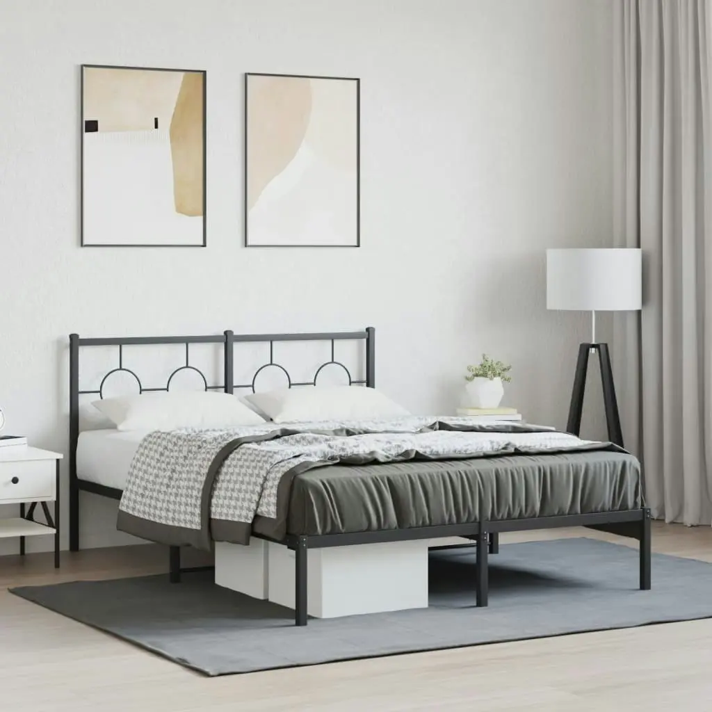 Metal Bed Frame with Headboard Black 135x190 cm 376225