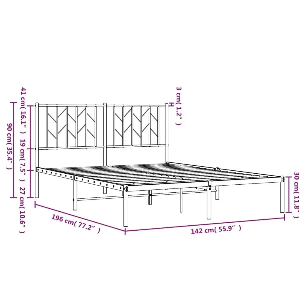 Metal Bed Frame with Headboard Black 135x190 cm 374436