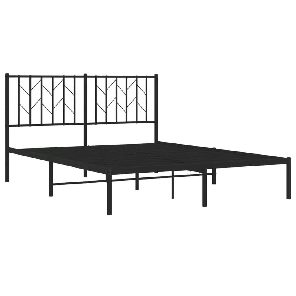 Metal Bed Frame with Headboard Black 135x190 cm 374436