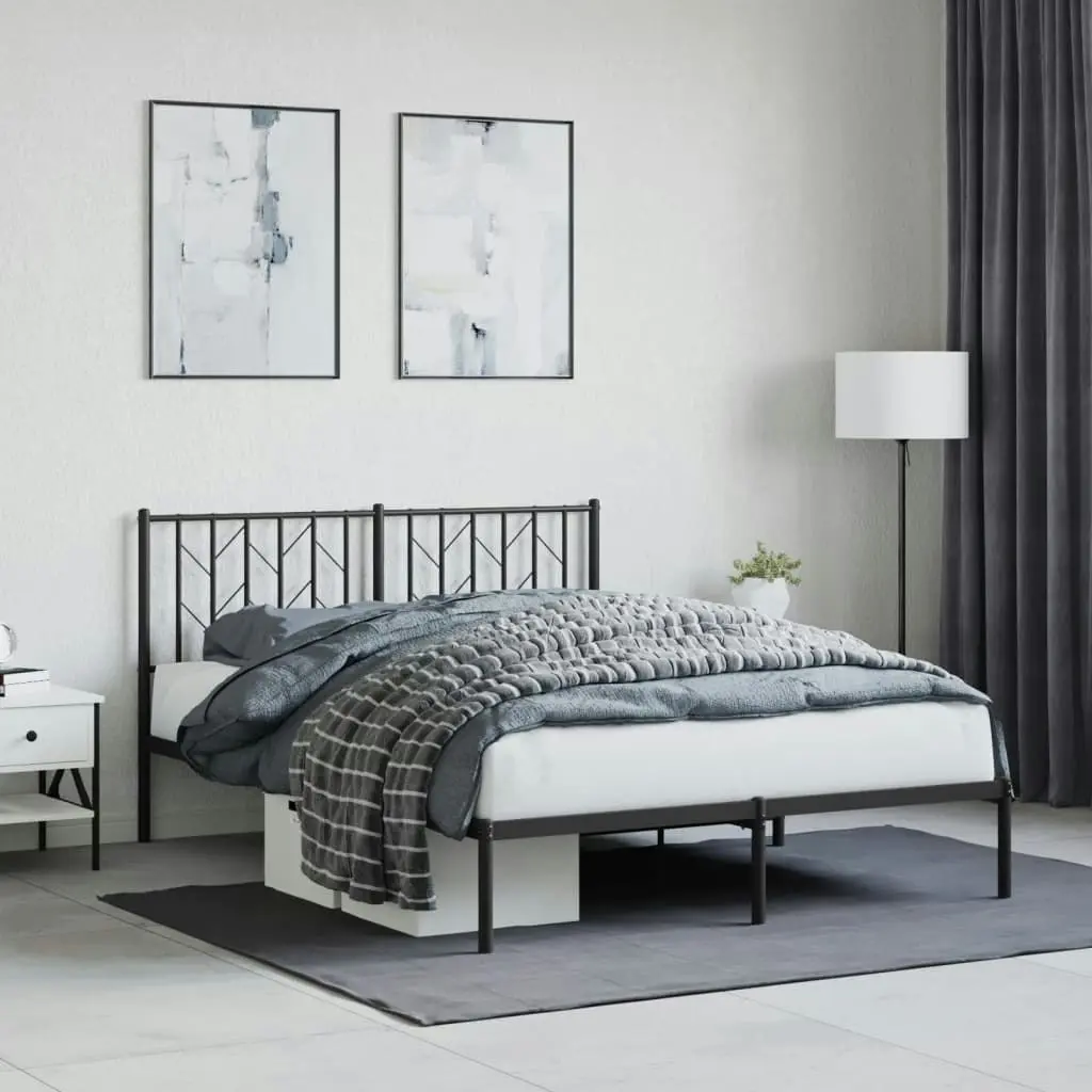 Metal Bed Frame with Headboard Black 135x190 cm 374436