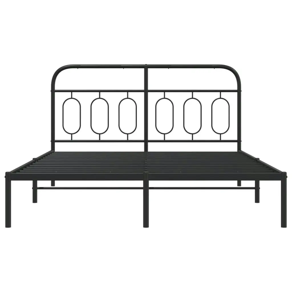 Metal Bed Frame with Headboard Black 135x190 cm 377116