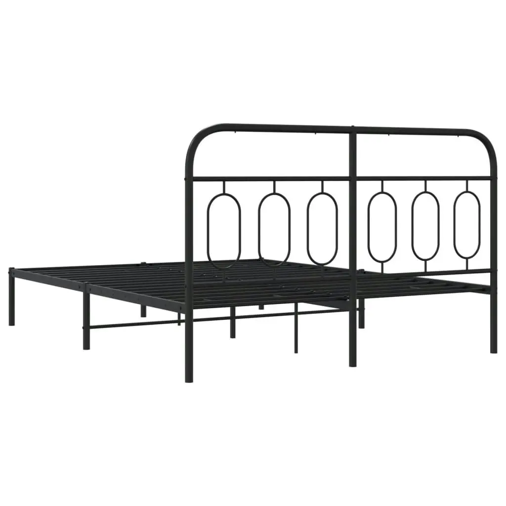 Metal Bed Frame with Headboard Black 135x190 cm 377116