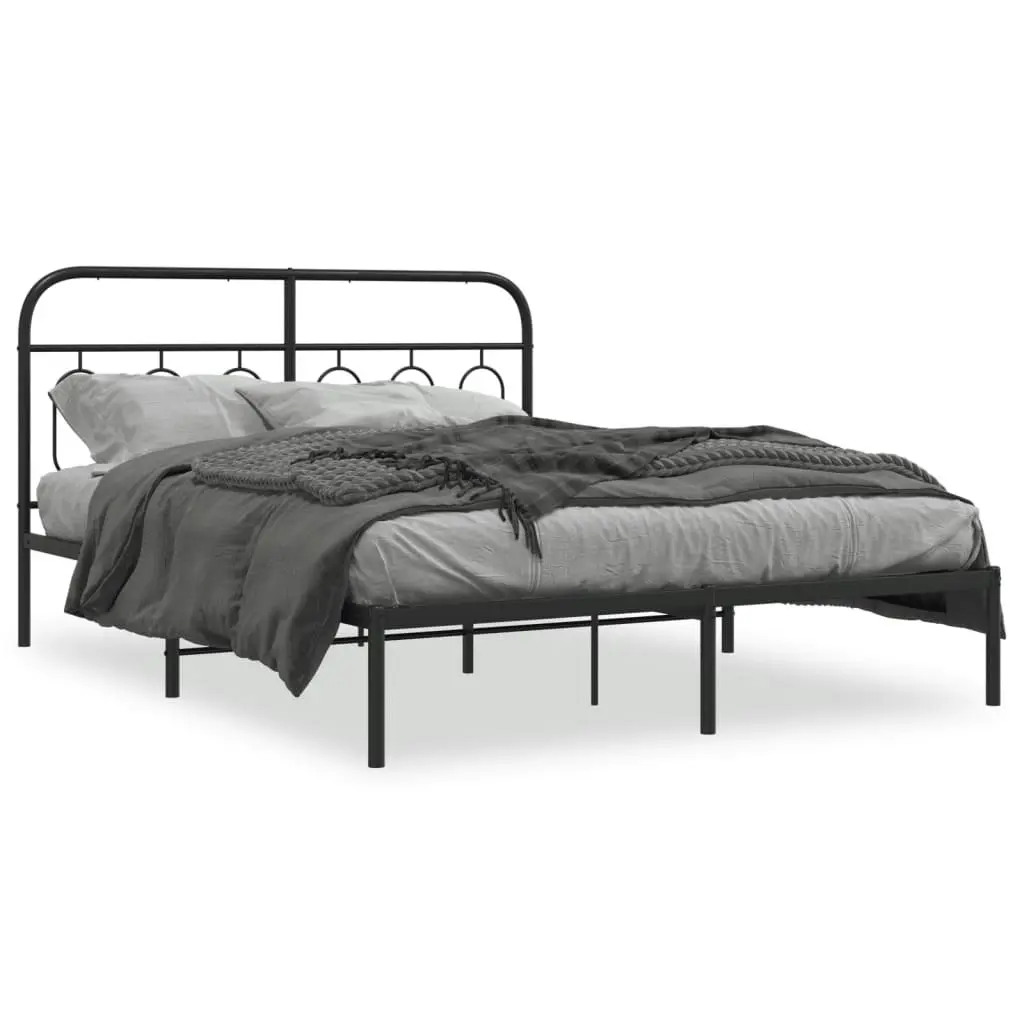 Metal Bed Frame with Headboard Black 135x190 cm 377116