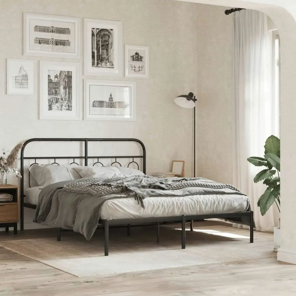 Metal Bed Frame with Headboard Black 135x190 cm 377116