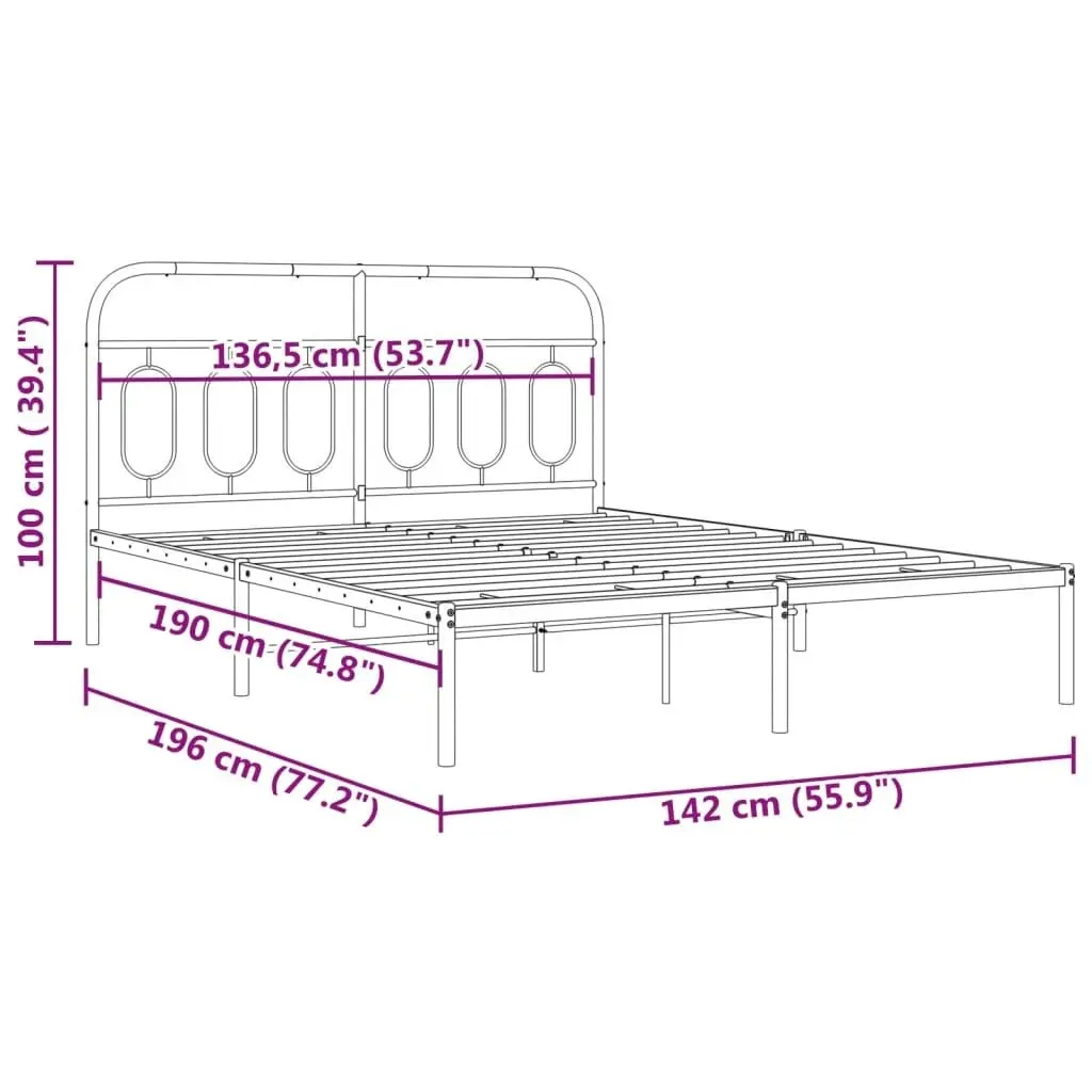 Metal Bed Frame with Headboard Black 135x190 cm 377116