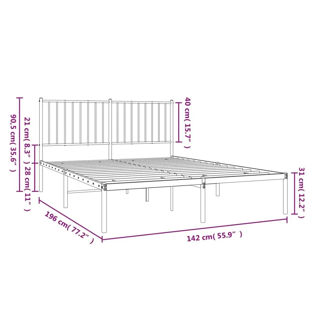 Metal Bed Frame with Headboard Black 137x187 cm Double Size 350863