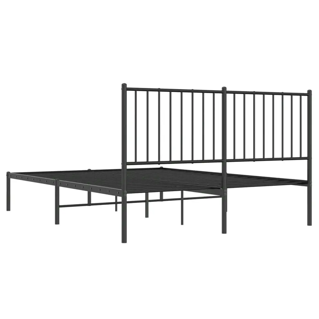 Metal Bed Frame with Headboard Black 137x187 cm Double Size 350863