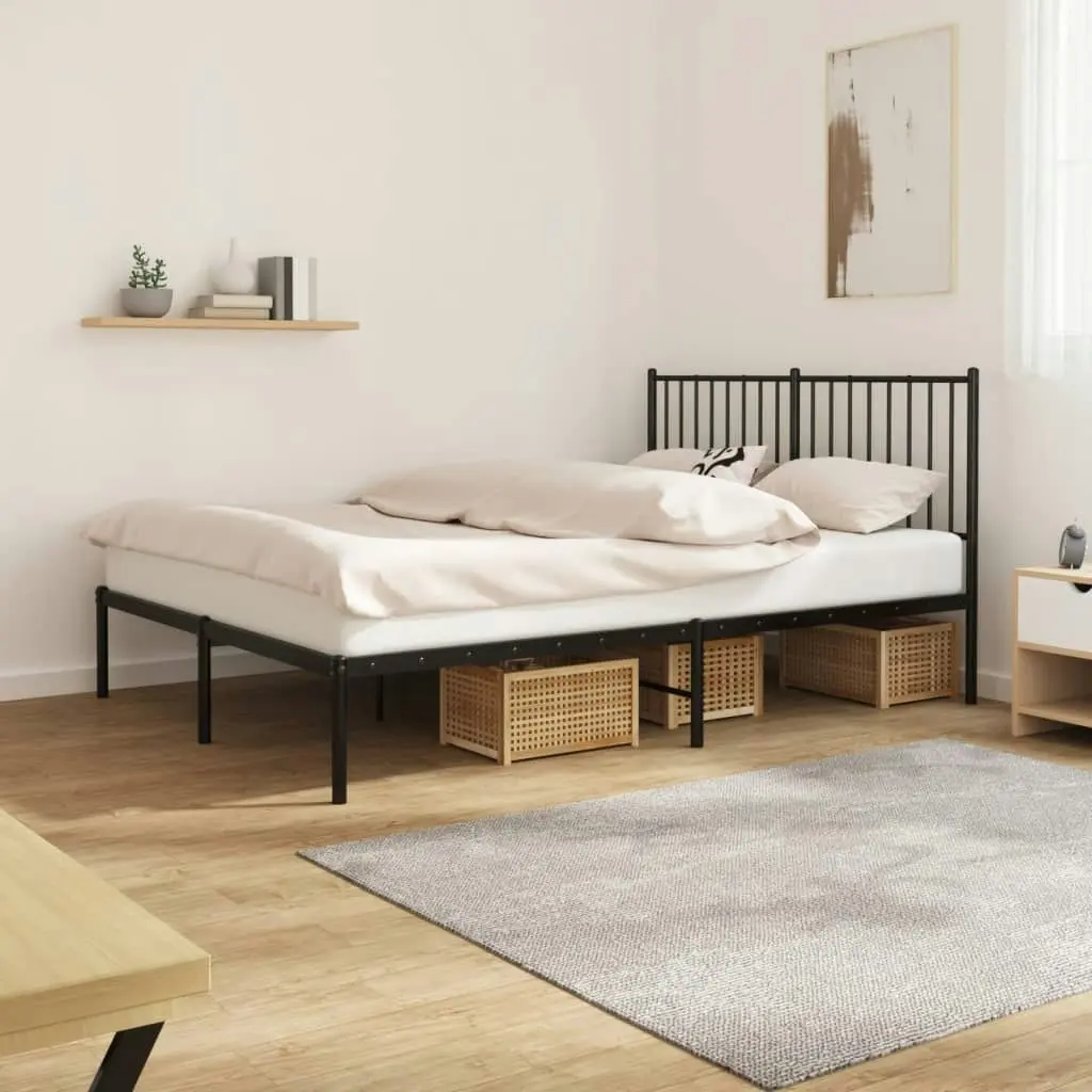 Metal Bed Frame with Headboard Black 137x187 cm Double Size 350863