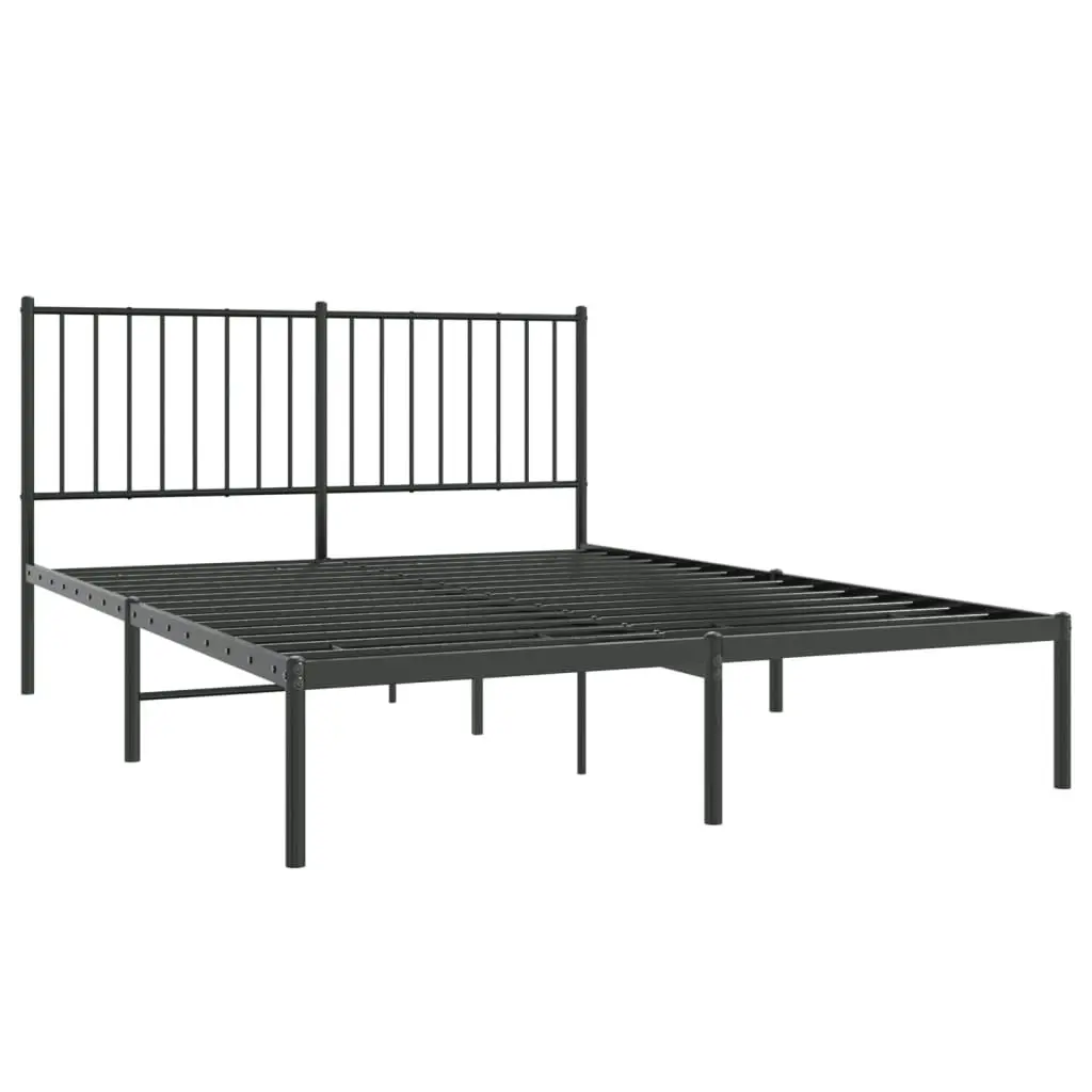 Metal Bed Frame with Headboard Black 137x187 cm Double Size 350863