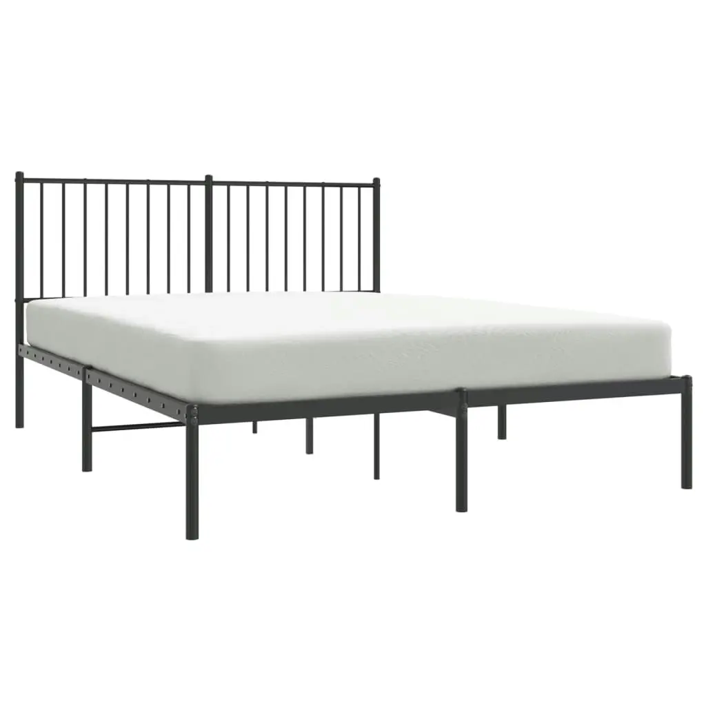 Metal Bed Frame with Headboard Black 137x187 cm Double Size 350863