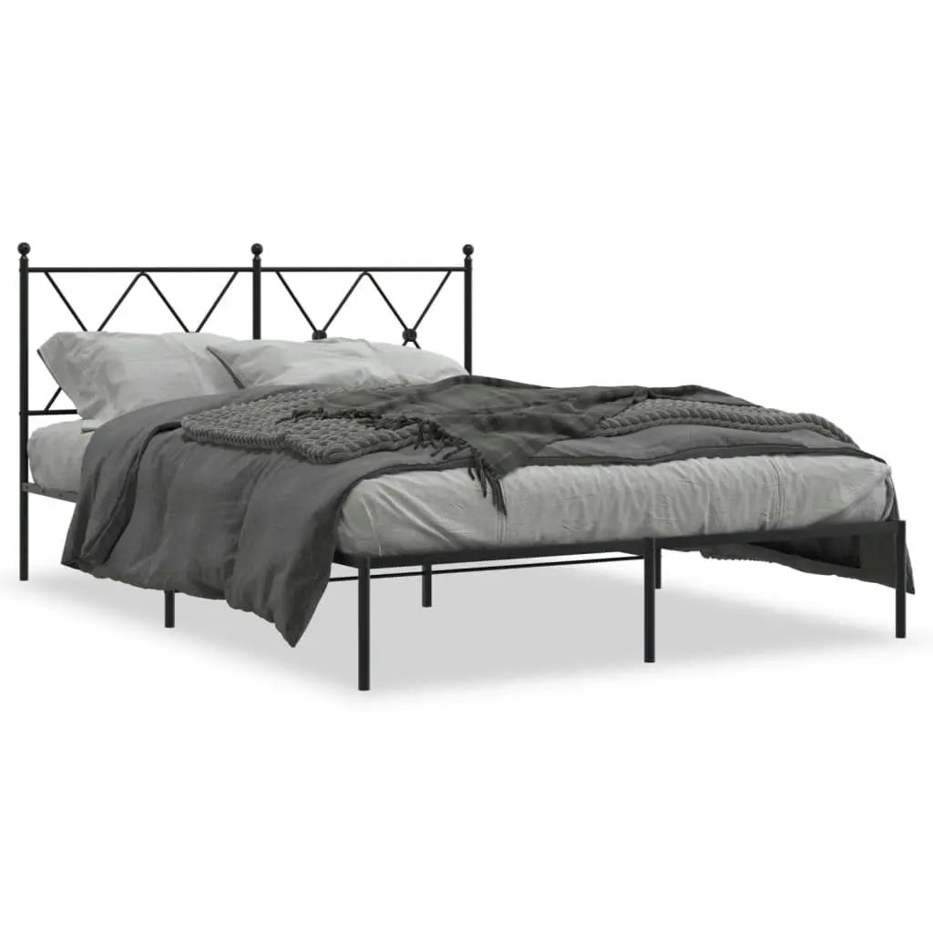 Metal Bed Frame with Headboard Black 135x190 cm 376501