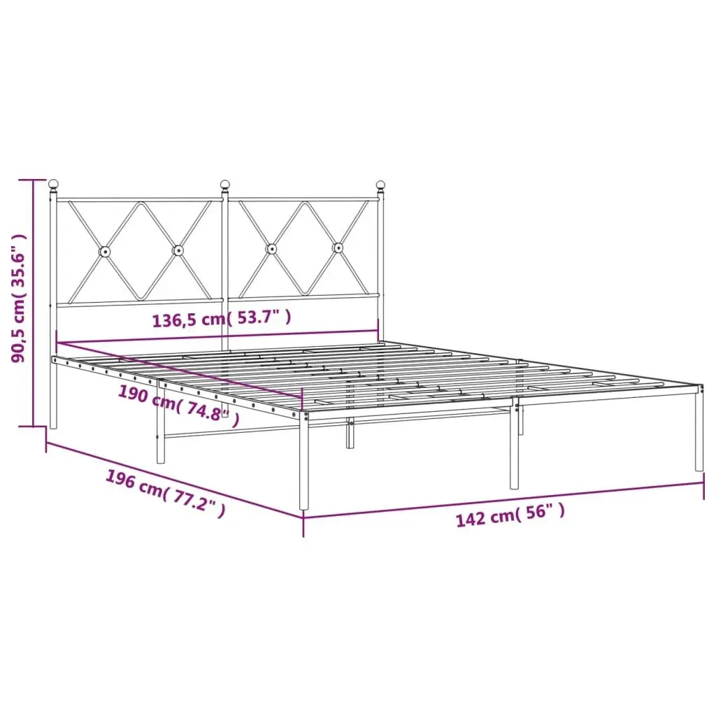 Metal Bed Frame with Headboard Black 135x190 cm 376501