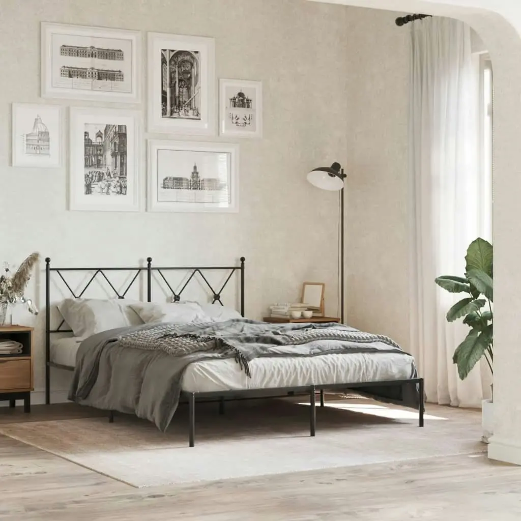 Metal Bed Frame with Headboard Black 135x190 cm 376501