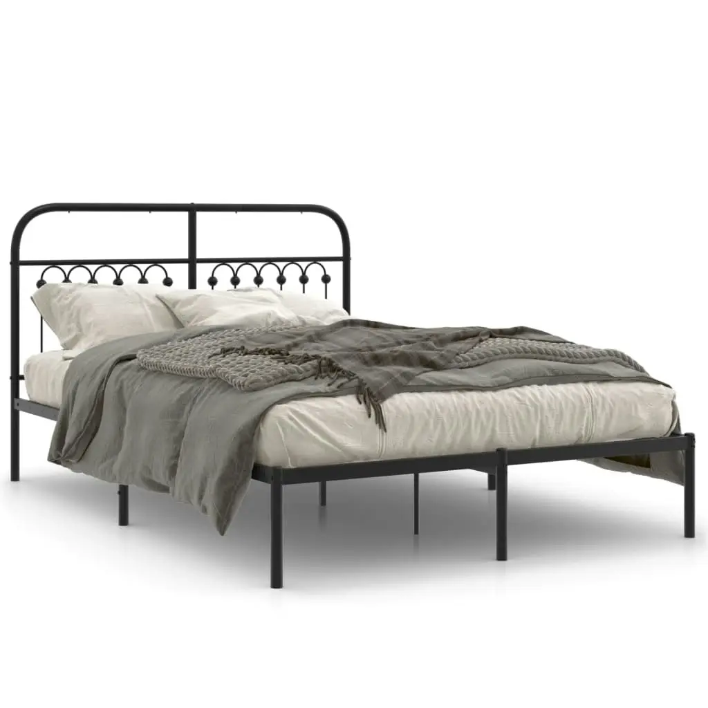 Metal Bed Frame with Headboard Black 135x190 cm 376599