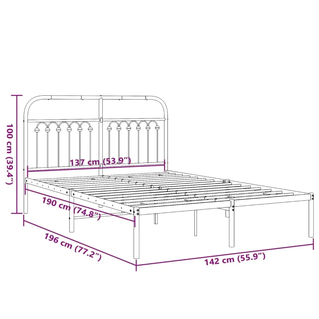 Metal Bed Frame with Headboard Black 135x190 cm 376599