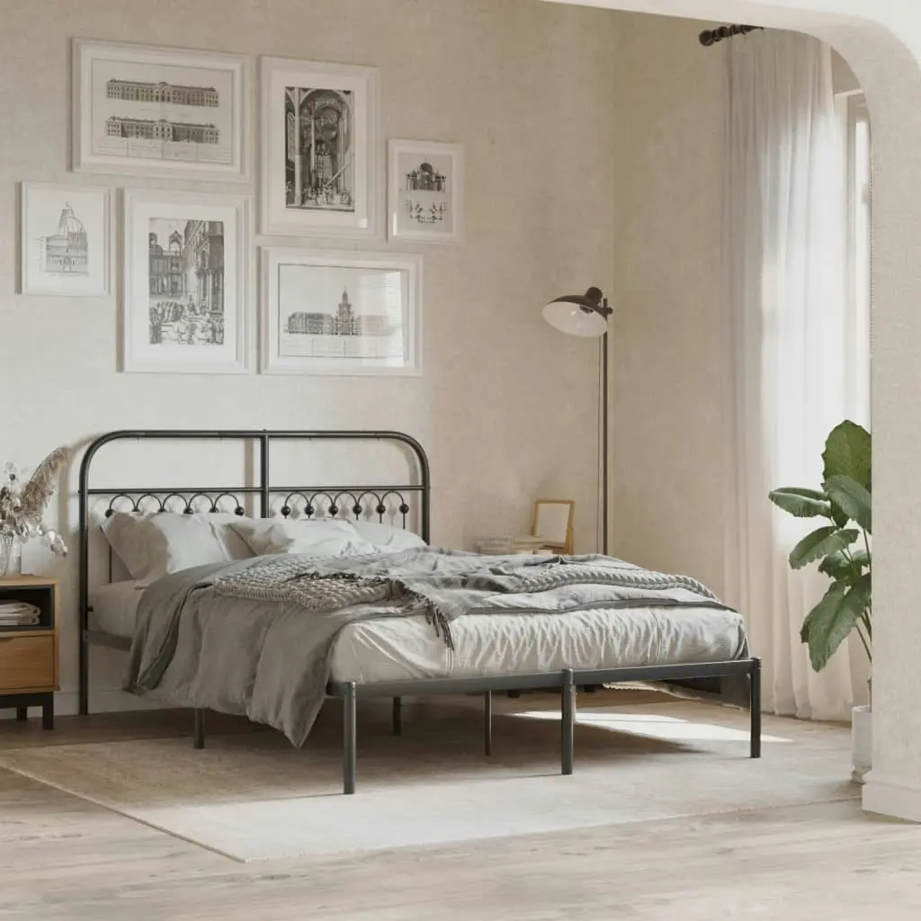 Metal Bed Frame with Headboard Black 135x190 cm 376599