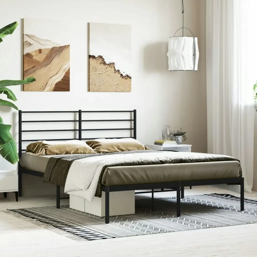 Metal Bed Frame with Headboard Black 137x187 cm Double Size 352318