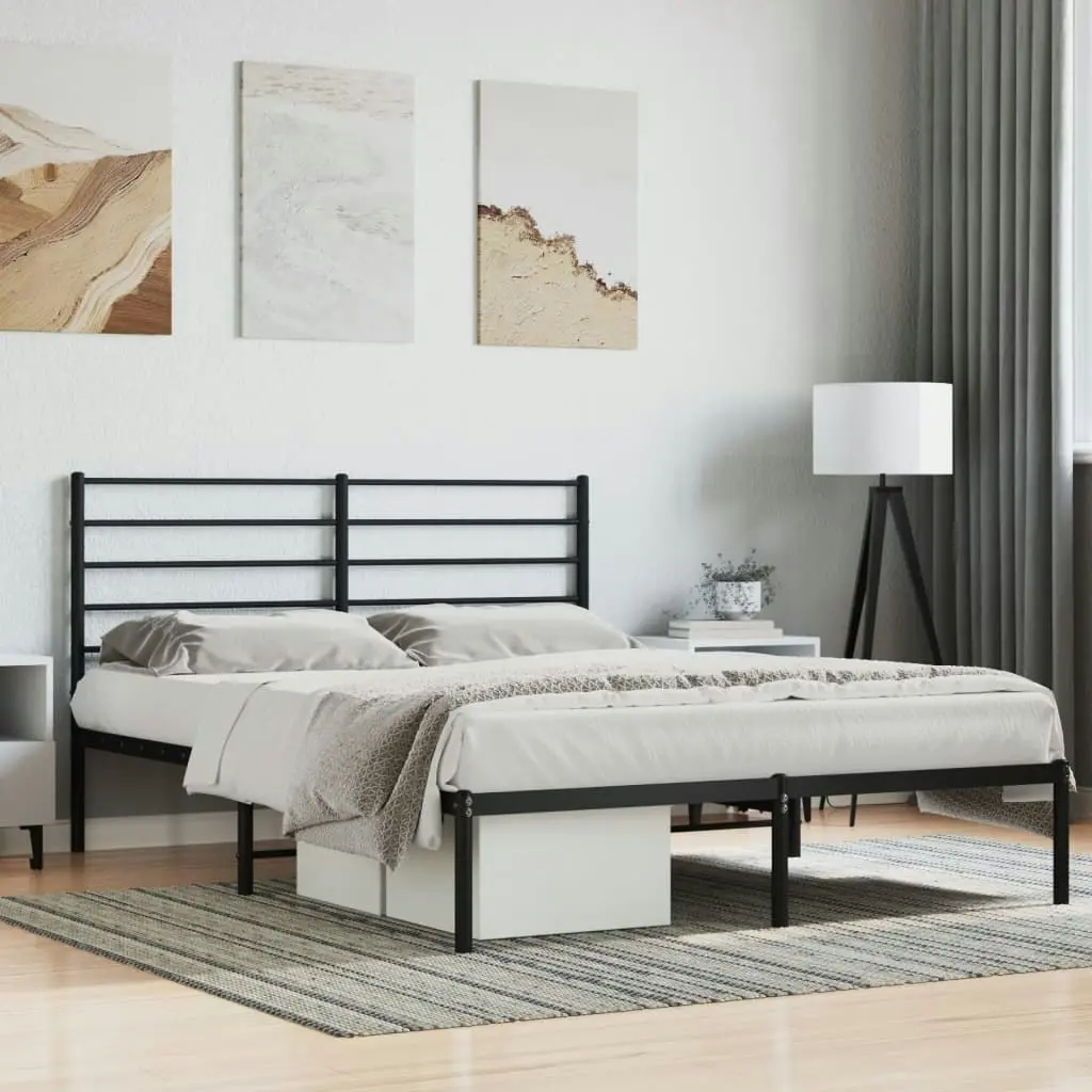 Metal Bed Frame with Headboard Black 137x187 cm Double Size 352318