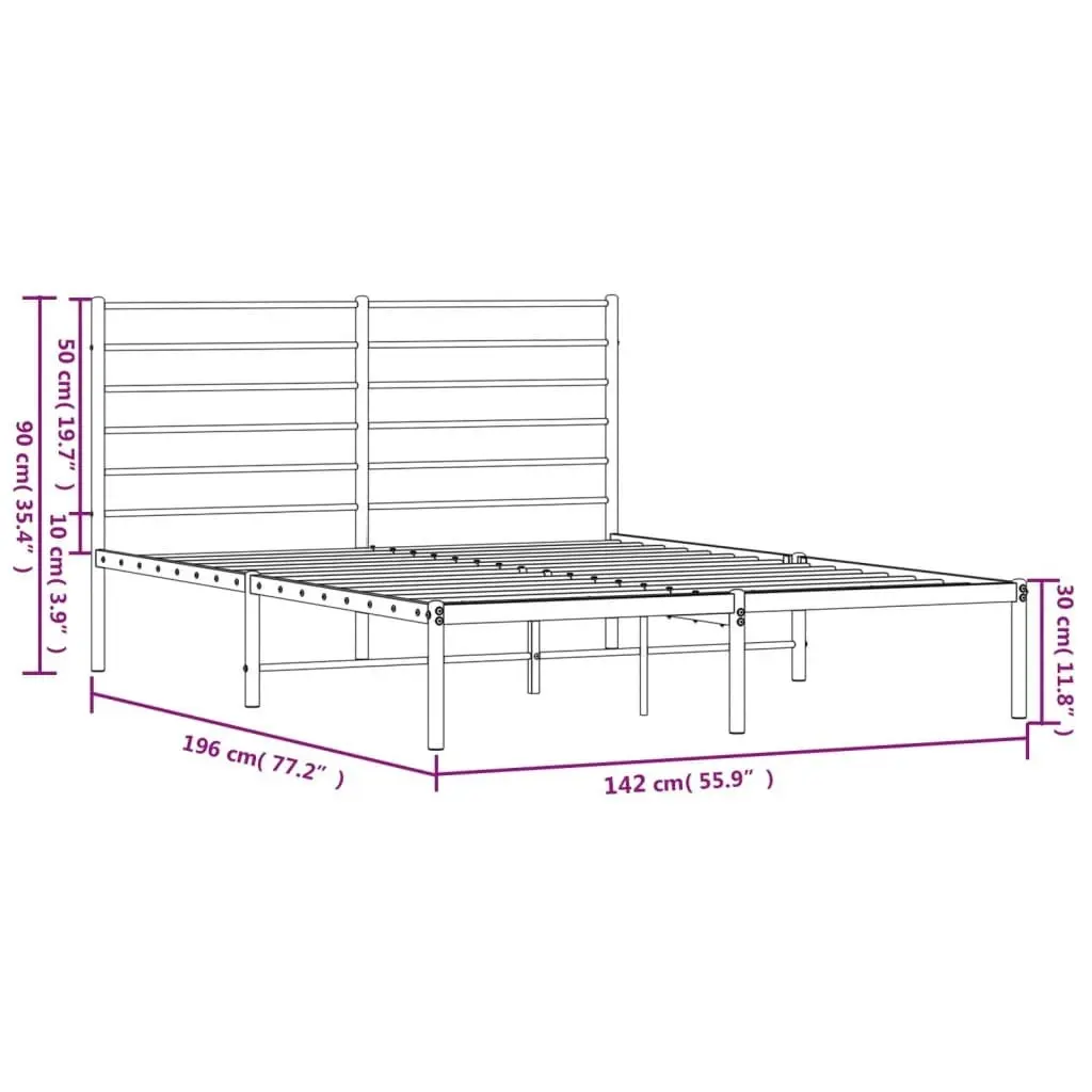 Metal Bed Frame with Headboard Black 137x187 cm Double Size 352318